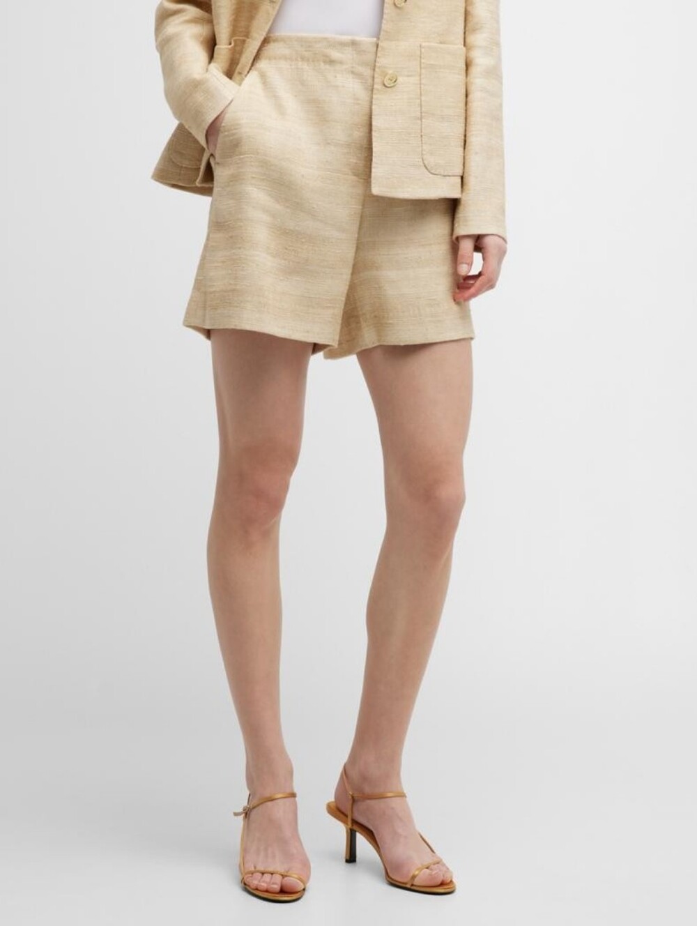 Lafayette 148 New York Ryerson Linen Silk Woven Shorts High Rise Academia